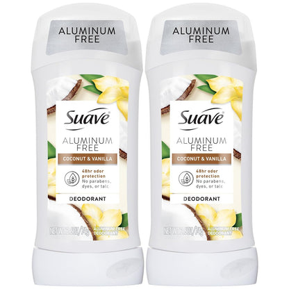 Suave Deodorant für Frauen ohne Aluminium, 2er-Pack, Kokosnuss & Vanille, 2,6 Oz pro Stück