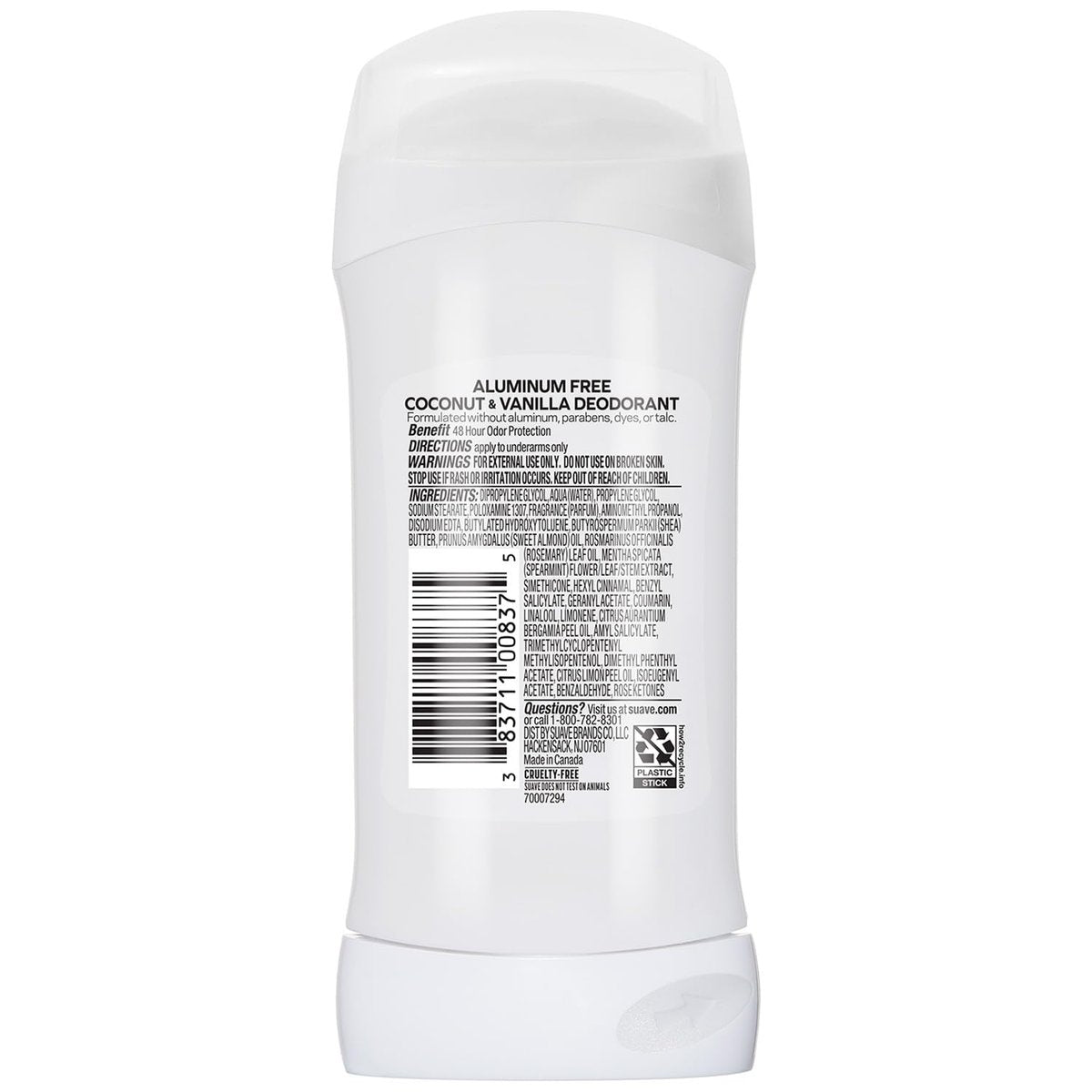 Suave Deodorant für Frauen ohne Aluminium, 2er-Pack, Kokosnuss & Vanille, 2,6 Oz pro Stück