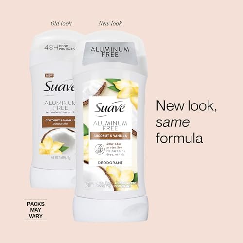Suave Deodorant für Frauen ohne Aluminium, 2er-Pack, Kokosnuss & Vanille, 2,6 Oz pro Stück
