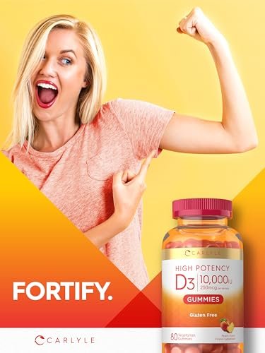 Carlyle Vitamin D3 10000 IE Gummis für Erwachsene | 80 Stück | Pfirsichgeschmack | Hochdosiert für Frauen & Männer | Vegetarisch, Nicht-GVO, Glutenfrei