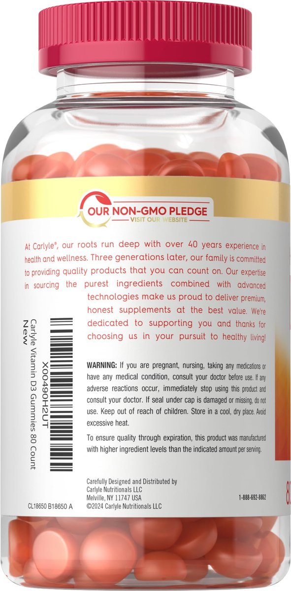 Carlyle Vitamin D3 10000 IE Gummis für Erwachsene | 80 Stück | Pfirsichgeschmack | Hochdosiert für Frauen & Männer | Vegetarisch, Nicht-GVO, Glutenfrei