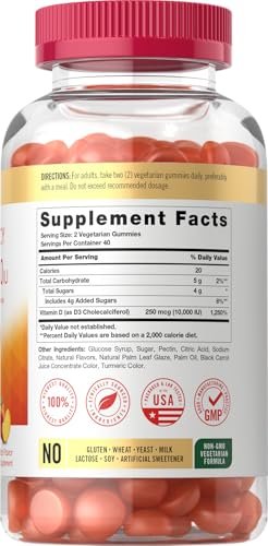 Carlyle Vitamin D3 10000 IE Gummis für Erwachsene | 80 Stück | Pfirsichgeschmack | Hochdosiert für Frauen & Männer | Vegetarisch, Nicht-GVO, Glutenfrei