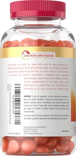 Carlyle Vitamin D3 Gummis | 5000 IE (125 µg) | 90 Stück | Hochdosiert für Erwachsene | Pfirsichgeschmack | Vegetarisch, Ohne Gentechnik, Glutenfrei