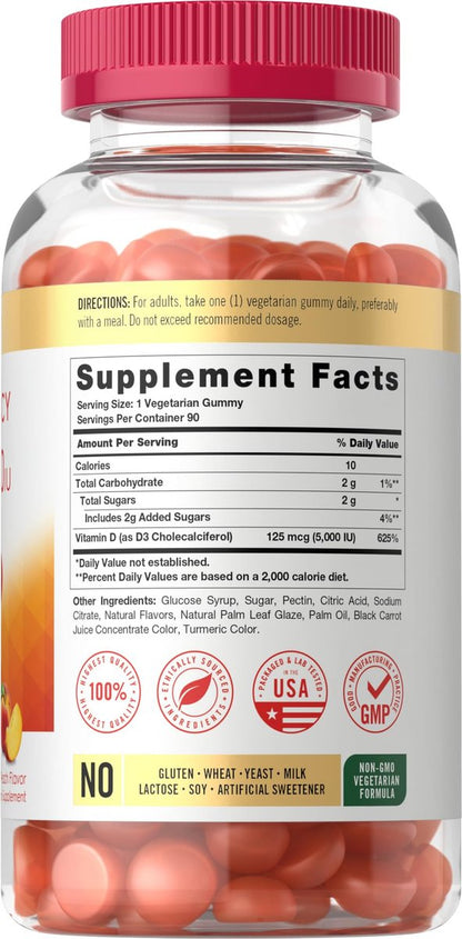 Carlyle Vitamin D3 Gummis | 5000 IE (125 µg) | 90 Stück | Hochdosiert für Erwachsene | Pfirsichgeschmack | Vegetarisch, Ohne Gentechnik, Glutenfrei
