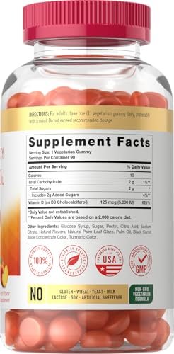 Carlyle Vitamin D3 Gummis | 5000 IE (125 µg) | 90 Stück | Hochdosiert für Erwachsene | Pfirsichgeschmack | Vegetarisch, Ohne Gentechnik, Glutenfrei