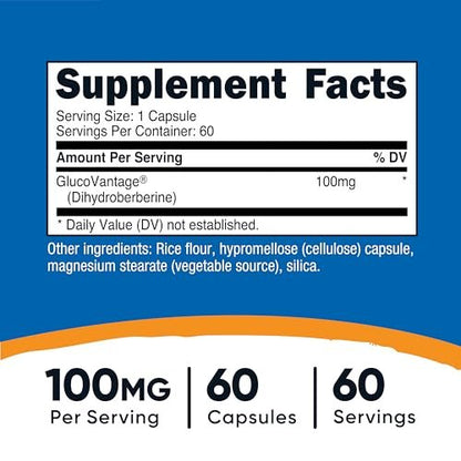 Nutricost Dihydroberberin Kapseln (100 mg, 60 Kapseln) – Bioverfügbareres Berberin-Metabolit