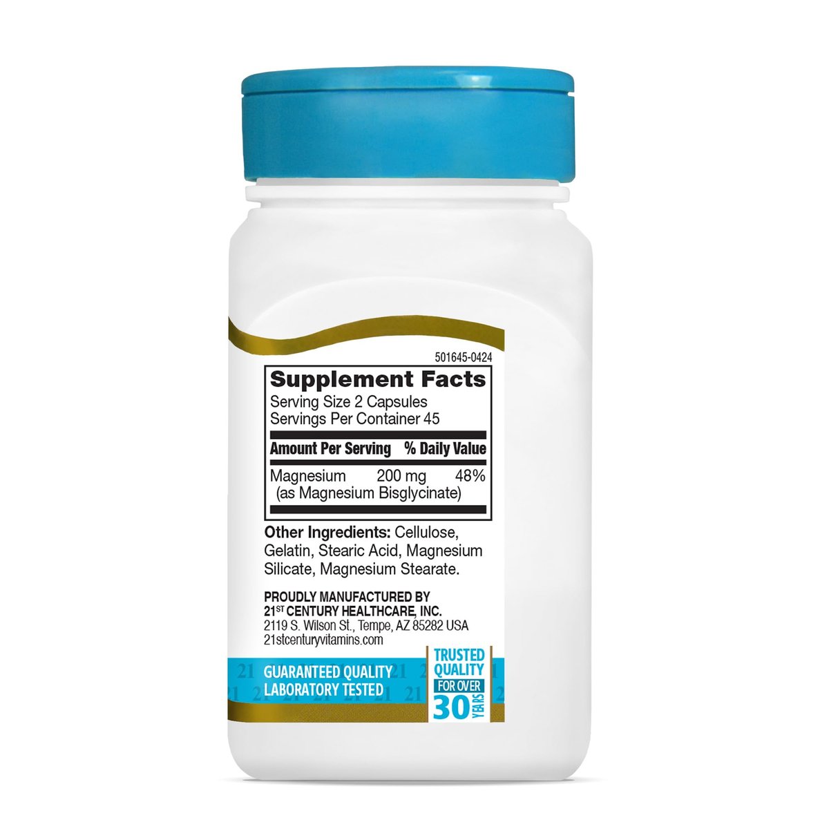 21st Century Magnesium Glycinat 200 mg Kapseln pro Portion, 90 Stück