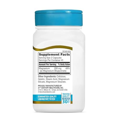 21st Century Magnesium Glycinat 200 mg Kapseln pro Portion, 90 Stück