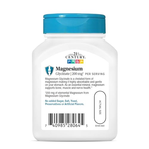 21st Century Magnesium Glycinat 200 mg Kapseln pro Portion, 90 Stück