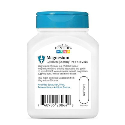 21st Century Magnesium Glycinat 200 mg Kapseln pro Portion, 90 Stück