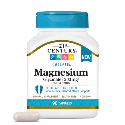 21st Century Magnesium Glycinat 200 mg Kapseln pro Portion, 90 Stück
