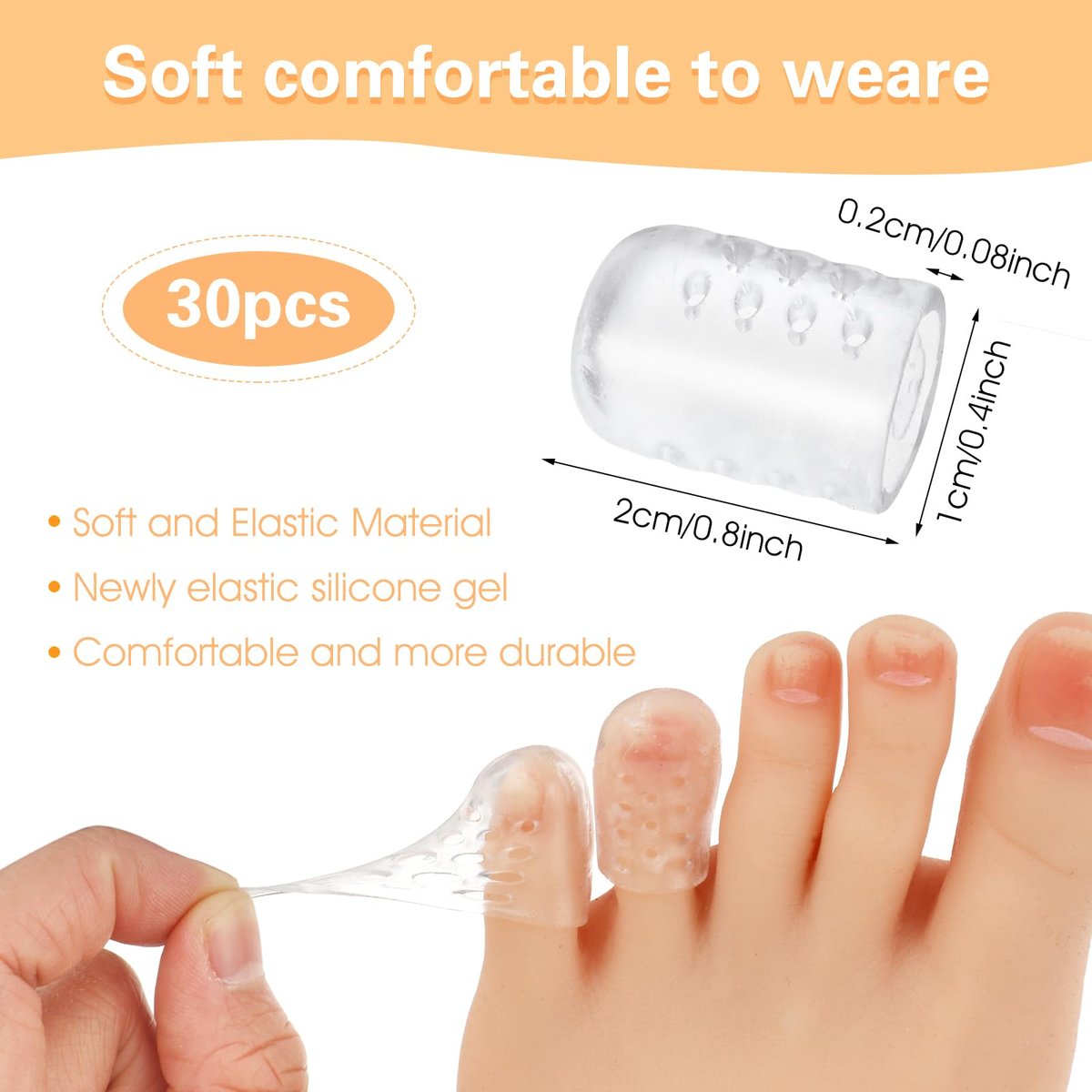 Abeillo 30er-Pack Silikon Zehenprotektoren, Gel-Anti-Reibungs-Zehenkappen, atmungsaktive Zehenkappen für Männer und Frauen, weiche transparente kleine Zehenüberzüge gegen Hühneraugen, Blasen und Schmerzlinderung