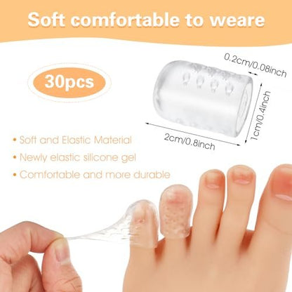Abeillo 30er-Pack Silikon Zehenprotektoren, Gel-Anti-Reibungs-Zehenkappen, atmungsaktive Zehenkappen für Männer und Frauen, weiche transparente kleine Zehenüberzüge gegen Hühneraugen, Blasen und Schmerzlinderung