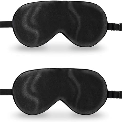 ZIMASILK 2er-Pack 100% Naturseide Schlafmaske, verstellbare superweiche Augenmaske für erholsamen Schlaf, mehrere Farboptionen (2er-Pack, Schwarz)