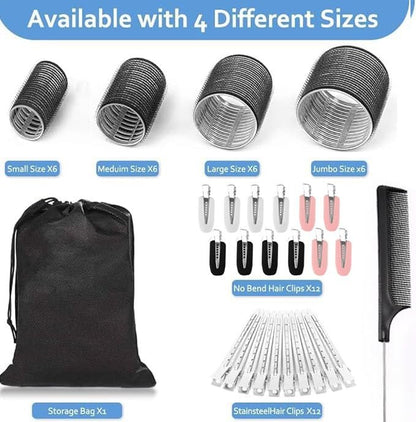 50-teiliges Lockenwickler-Set mit Selbsthaftung für lange, mittlere und kurze Haare – 6 Riesen + 6 Große + 6 Mittlere + 6 Kleine + Aufbewahrungstasche + 24 Haarklammern (4 Größen: 60, 45, 36, 25 mm)