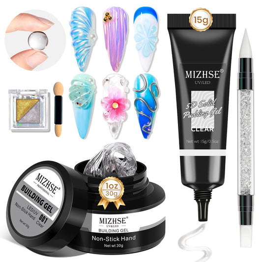 MIZHSE 30g 3D Gel Nail Art Kit – 2er-Set Klarer Skulpturgel für Modellage, UV/LED Aushärtbar, für Salon & Heim-DIY