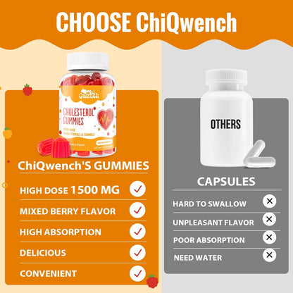 ChiQwench Cholesterin Gummies mit 1500 mg Pflanzensterinen & Stanolen, Cholesterin-Unterstützung, Beeren-Mix-Geschmack, 60 Stück