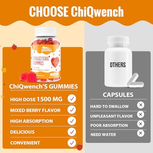 ChiQwench Cholesterin Gummies mit 1500 mg Pflanzensterinen & Stanolen, Cholesterin-Unterstützung, Beeren-Mix-Geschmack, 60 Stück