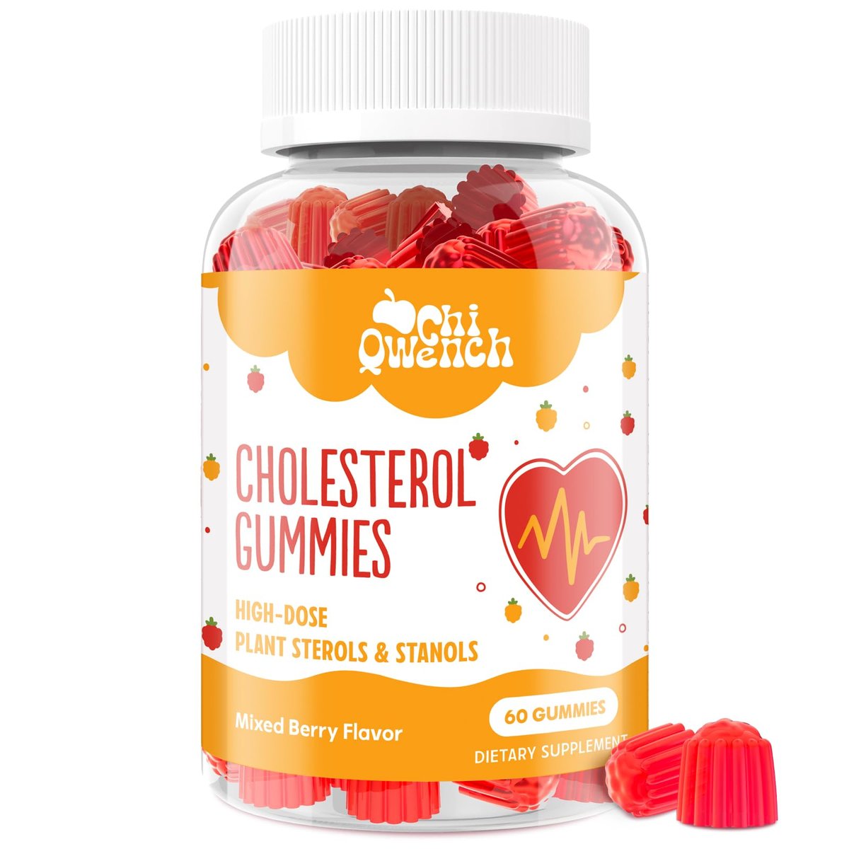 ChiQwench Cholesterin Gummies mit 1500 mg Pflanzensterinen & Stanolen, Cholesterin-Unterstützung, Beeren-Mix-Geschmack, 60 Stück