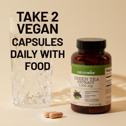 NatureWise Grüntee-Extrakt Kapseln 1000 mg – 50 % EGCG & 98 % Polyphenole – Extra starke Grüntee-Pillen – Antioxidantien für Herzgesundheit & Energie – Vegan, Nicht-GVO – 90 Kapseln (45-Tage-Vorrat)