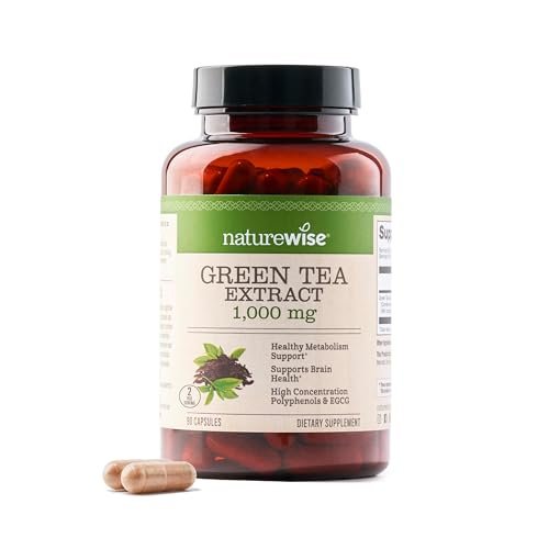 NatureWise Grüntee-Extrakt Kapseln 1000 mg – 50 % EGCG & 98 % Polyphenole – Extra starke Grüntee-Pillen – Antioxidantien für Herzgesundheit & Energie – Vegan, Nicht-GVO – 90 Kapseln (45-Tage-Vorrat)
