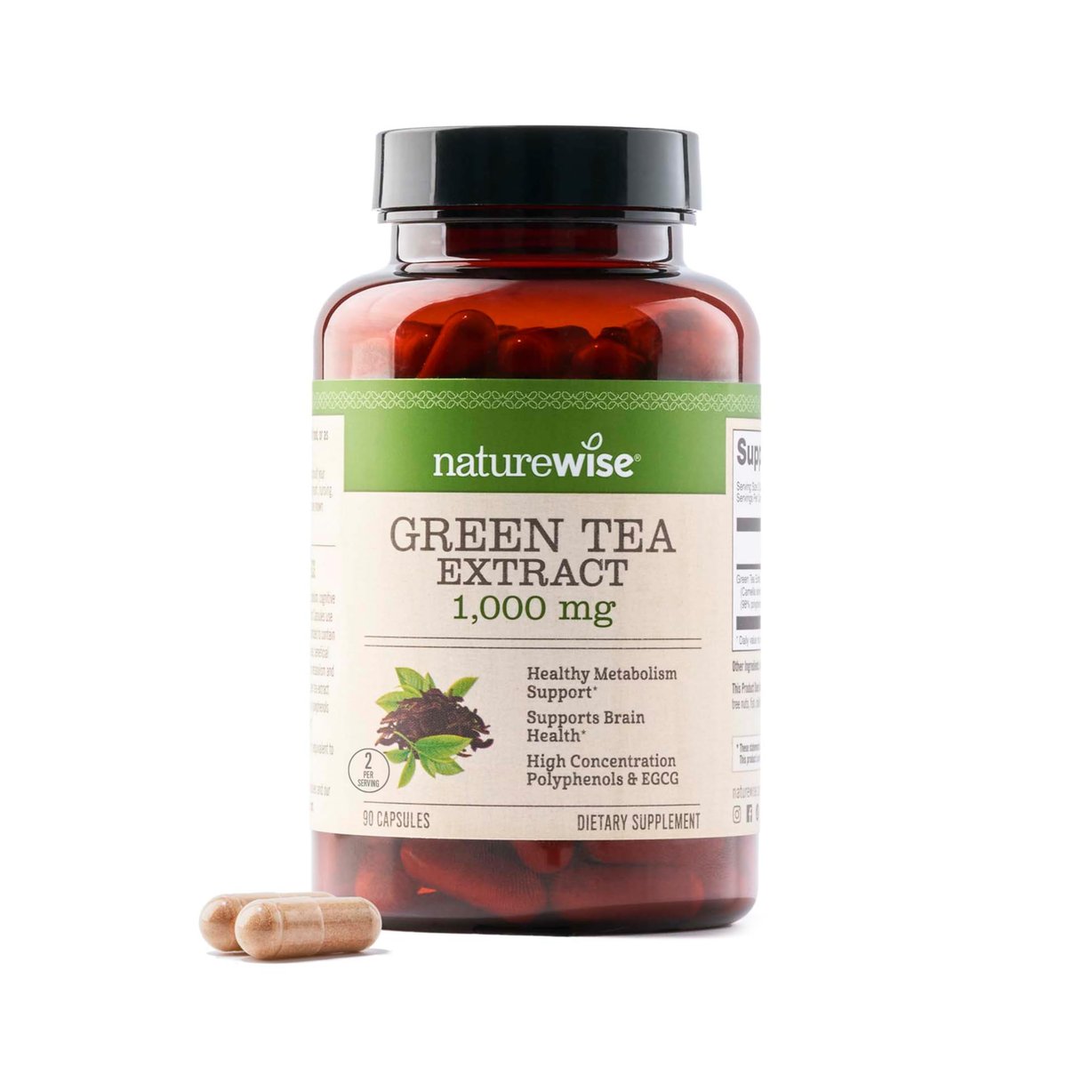 NatureWise Grüntee-Extrakt Kapseln 1000 mg – 50 % EGCG & 98 % Polyphenole – Extra starke Grüntee-Pillen – Antioxidantien für Herzgesundheit & Energie – Vegan, Nicht-GVO – 90 Kapseln (45-Tage-Vorrat)