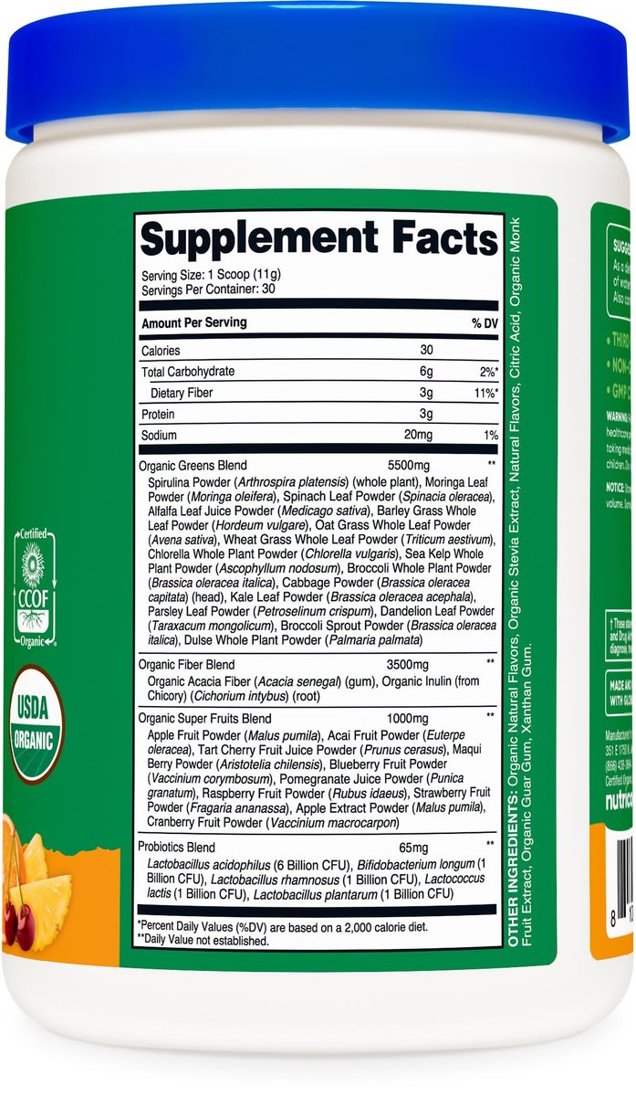 Nutricost Organic Super Greens Pulver (30 Portionen) Orange Sunrise Geschmack - Superfood-Getränkemischung