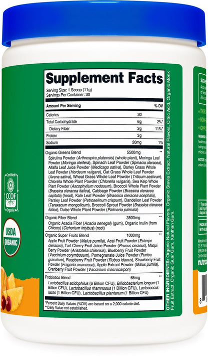 Nutricost Organic Super Greens Pulver (30 Portionen) Orange Sunrise Geschmack - Superfood-Getränkemischung