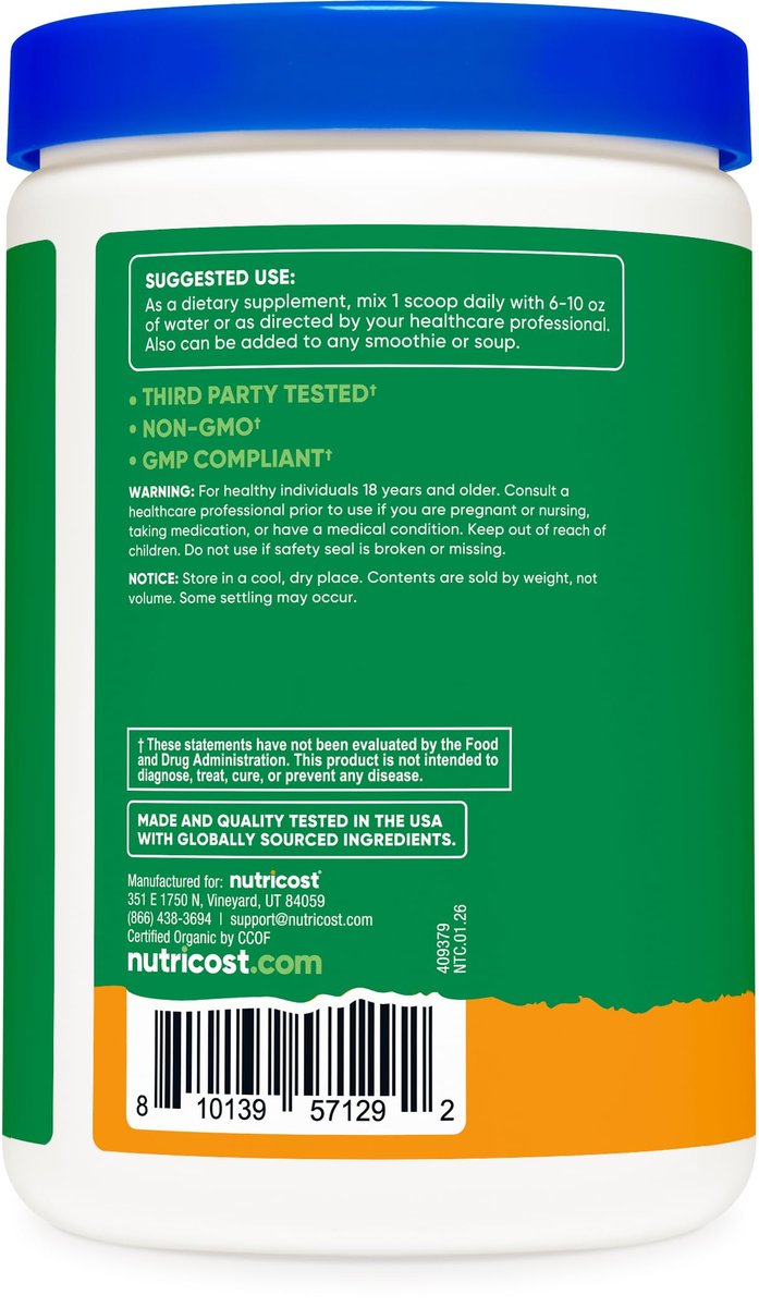 Nutricost Organic Super Greens Pulver (30 Portionen) Orange Sunrise Geschmack - Superfood-Getränkemischung