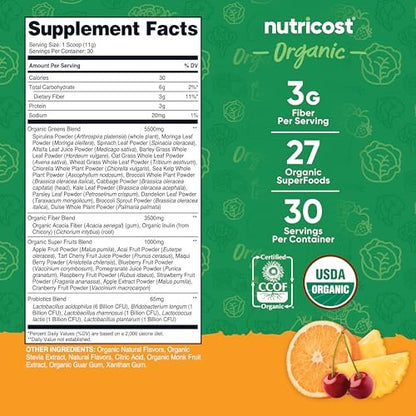 Nutricost Organic Super Greens Pulver (30 Portionen) Orange Sunrise Geschmack - Superfood-Getränkemischung