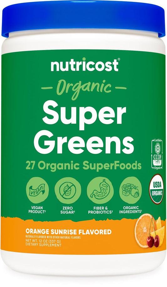 Nutricost Organic Super Greens Pulver (30 Portionen) Orange Sunrise Geschmack - Superfood-Getränkemischung
