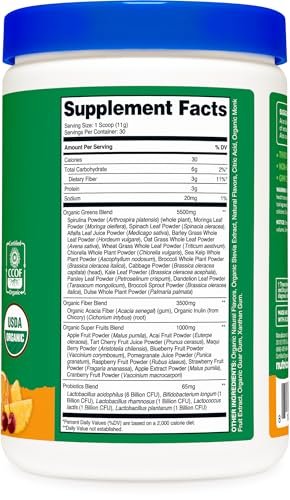 Nutricost Organic Super Greens Pulver (30 Portionen) Orange Sunrise Geschmack - Superfood-Getränkemischung
