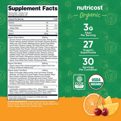 Nutricost Organic Super Greens Pulver (30 Portionen) Orange Sunrise Geschmack - Superfood-Getränkemischung