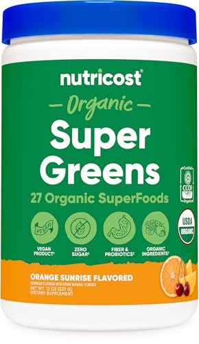 Nutricost Organic Super Greens Pulver (30 Portionen) Orange Sunrise Geschmack - Superfood-Getränkemischung