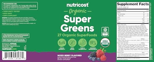 Nutricost Bio-Grünes Superfood-Pulver mit Beeren-Geschmack (30 Portionen) - Nahrungsergänzungsmittel-Drinkmischung
