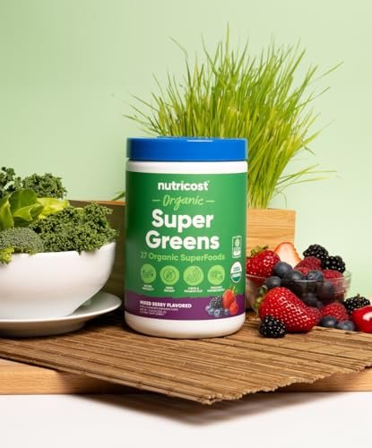 Nutricost Bio-Grünes Superfood-Pulver mit Beeren-Geschmack (30 Portionen) - Nahrungsergänzungsmittel-Drinkmischung