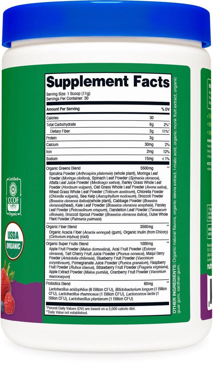 Nutricost Bio-Grünes Superfood-Pulver mit Beeren-Geschmack (30 Portionen) - Nahrungsergänzungsmittel-Drinkmischung