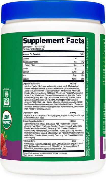 Nutricost Bio-Grünes Superfood-Pulver mit Beeren-Geschmack (30 Portionen) - Nahrungsergänzungsmittel-Drinkmischung