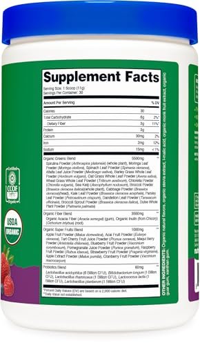 Nutricost Bio-Grünes Superfood-Pulver mit Beeren-Geschmack (30 Portionen) - Nahrungsergänzungsmittel-Drinkmischung