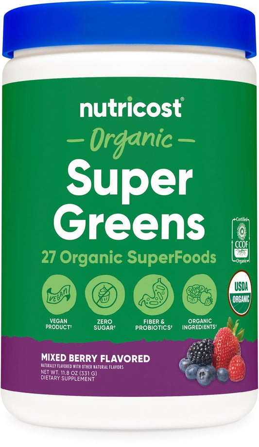Nutricost Bio-Grünes Superfood-Pulver mit Beeren-Geschmack (30 Portionen) - Nahrungsergänzungsmittel-Drinkmischung