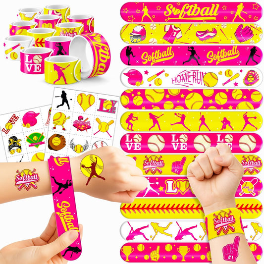 Cherisnowy 72-teiliges Softball-Party-Set: 48 temporäre Tattoos & 24 Armband-Spaßbänder – Sport-Themen-Geburtstagsbedarf, Babygeschenke, Klassenzimmer-Belohnungen & Party-Deko für Kinder, Jungen & Mädchen