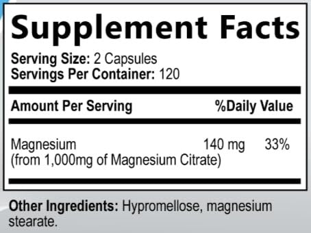 Magnesiumcitrat 1000mg – Hochdosiertes Magnesiumkomplex für Herz, Muskeln, Nerven, Knochen & Stressabbau – Nicht-GVO, glutenfrei – 240 vegane Kapseln