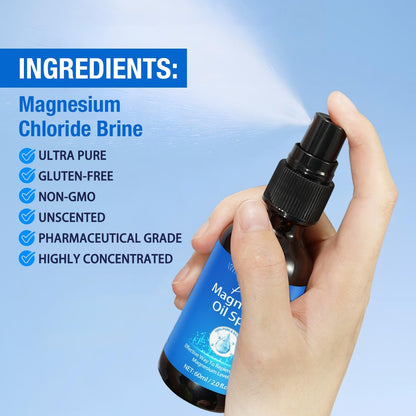 Magnesium Spray – Reines Magnesiumöl für die Füße, natürliche Inhaltsstoffe in Glasflasche, leicht absorbierbar, 2er-Pack