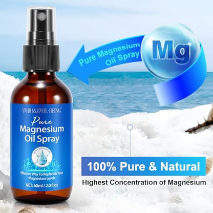 Magnesium Spray – Reines Magnesiumöl für die Füße, natürliche Inhaltsstoffe in Glasflasche, leicht absorbierbar, 2er-Pack