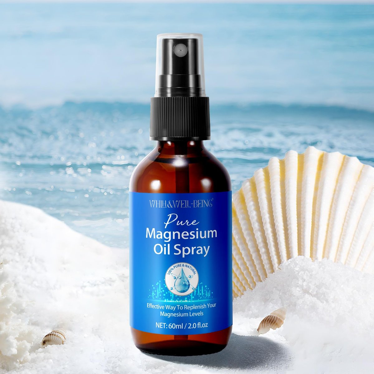 Magnesium Spray – Reines Magnesiumöl für die Füße, natürliche Inhaltsstoffe in Glasflasche, leicht absorbierbar, 2er-Pack