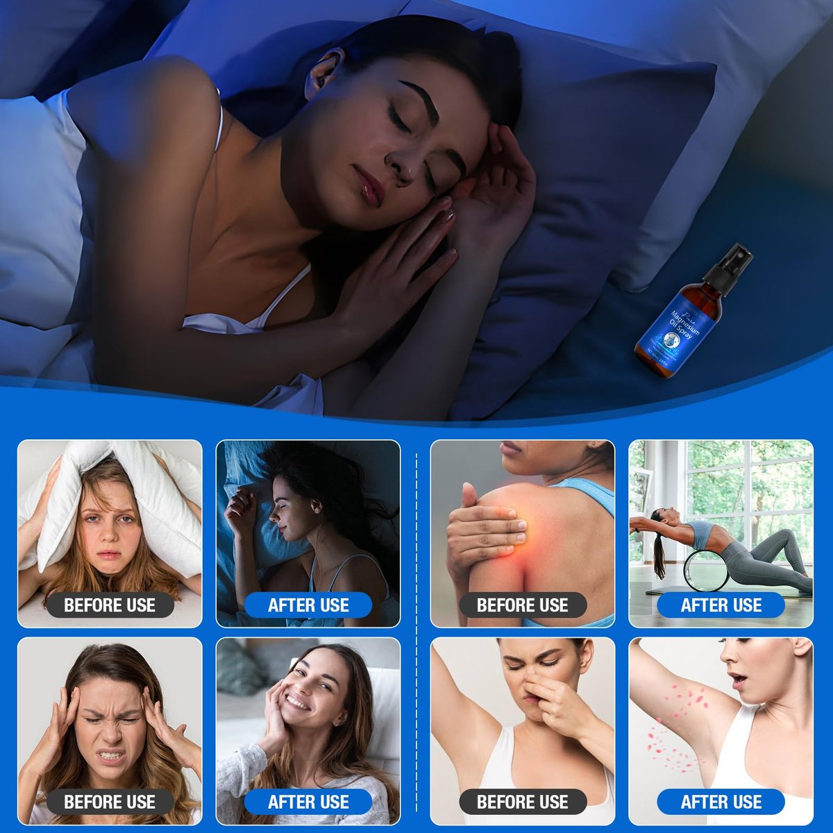 Magnesium Spray – Reines Magnesiumöl für die Füße, natürliche Inhaltsstoffe in Glasflasche, leicht absorbierbar, 2er-Pack