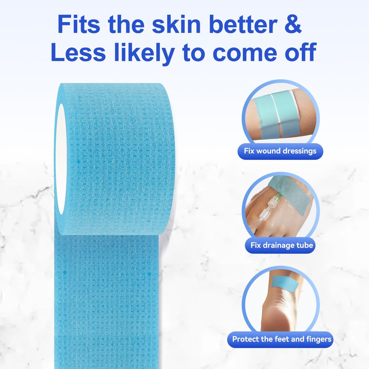 Niceful 2 Rollen Silikon-Medizinisches Tape für die Wundversorgung - Hypoallergenes Chirurgisches Tape zur Fixierung von Verbänden und Gaze, Blaues Wasserdichtes Medizinisches Tape für empfindliche Haut (1" x 5,5 Yard)