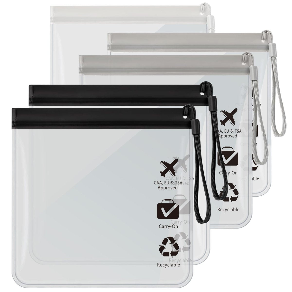 5er-Pack TSA-zugelassene Kulturbeutel im Quart-Format – Reisebeutel für EU-, UK- & US-Handgepäckbestimmungen, wasserdicht & auslaufsicher, durchsichtige Kosmetiktasche für 3-1-1-Flüssigkeiten