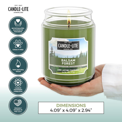 Candle-lite Herbst-Duftkerzen, Balsam Forest Duft, 18 oz Glas, Stolz in den USA gegossen, Aromatherapie-Kerze, Einzeldocht mit 110 Stunden Brenndauer, Perfekt für eine erfrischende Atmosphäre