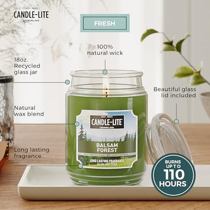 Candle-lite Herbst-Duftkerzen, Balsam Forest Duft, 18 oz Glas, Stolz in den USA gegossen, Aromatherapie-Kerze, Einzeldocht mit 110 Stunden Brenndauer, Perfekt für eine erfrischende Atmosphäre